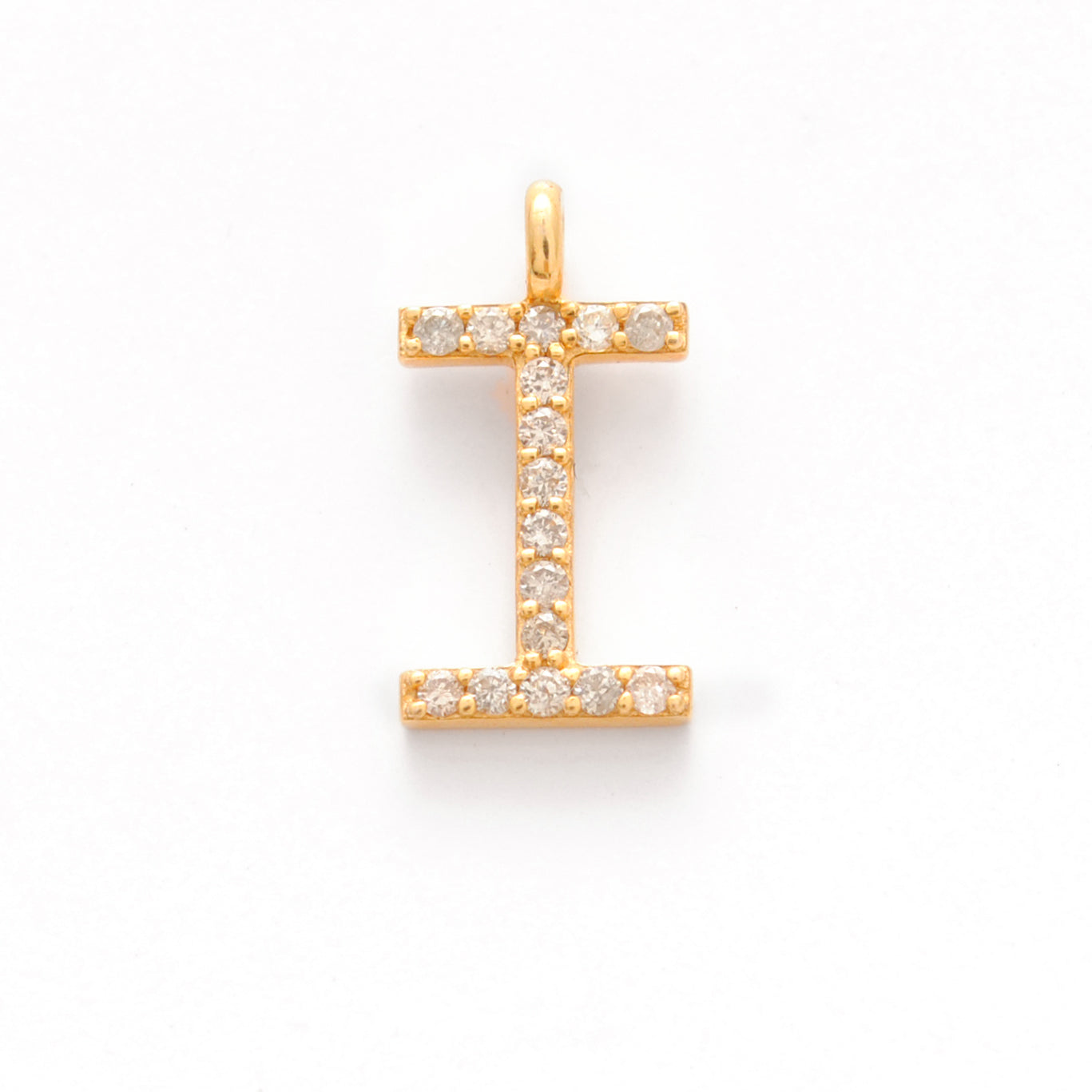 Natural Diamond Pavé I Initial Gold Charm – Close-Up Detail