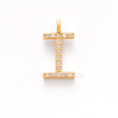 Natural Diamond Pavé I Initial Gold Charm – Close-Up Detail