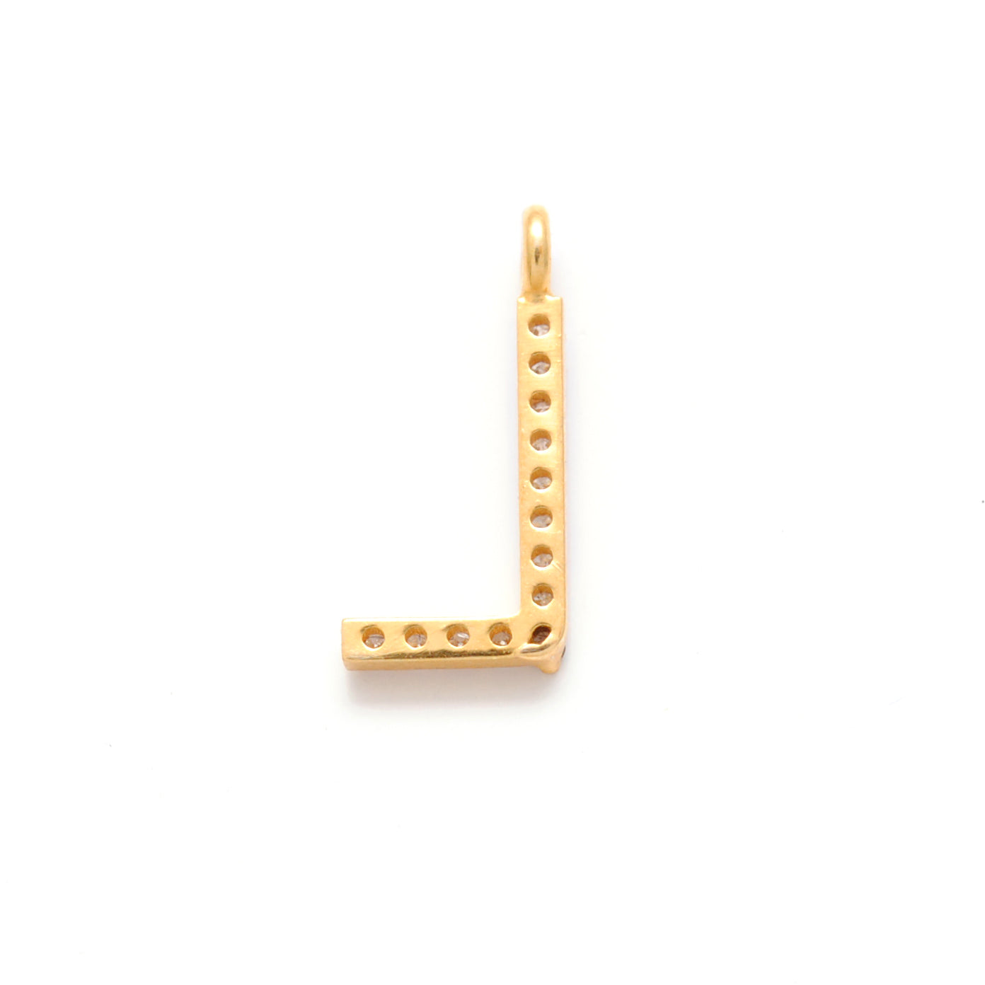 Natural Diamond Pavé L Initial Gold Charm – Close-Up Detail