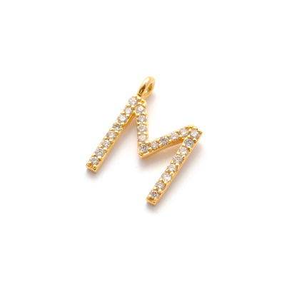 Natural Diamond Pavé M Initial Gold Charm – Close-Up Detail