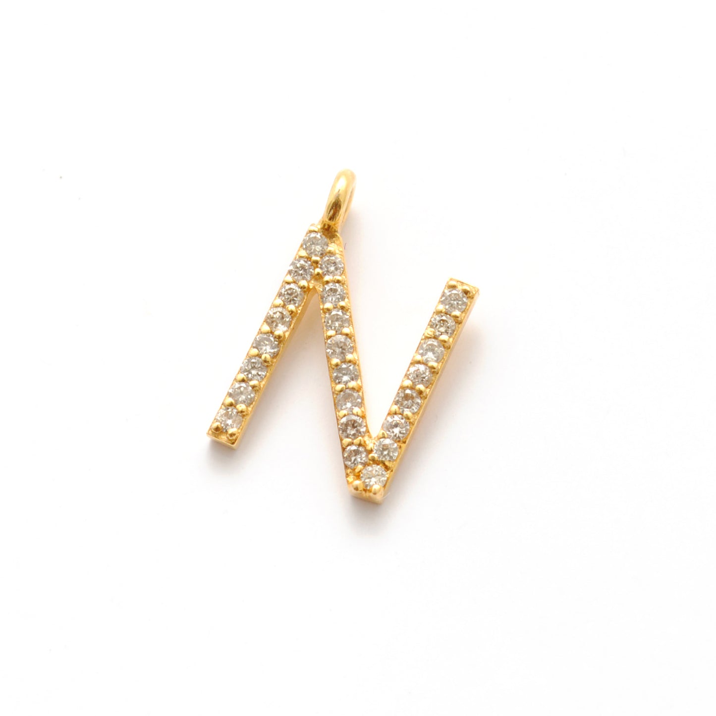 Natural Diamond Pavé N Initial Gold Charm – Close-Up Detail