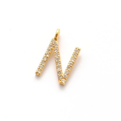 Natural Diamond Pavé N Initial Gold Charm – Close-Up Detail