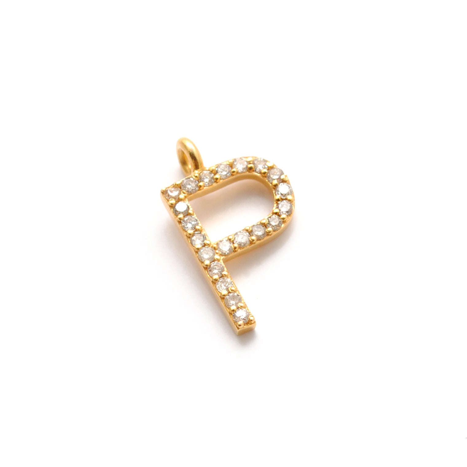 Natural Diamond Pavé P Initial Gold Charm – Close-Up Detail