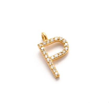 Natural Diamond Pavé P Initial Gold Charm – Close-Up Detail