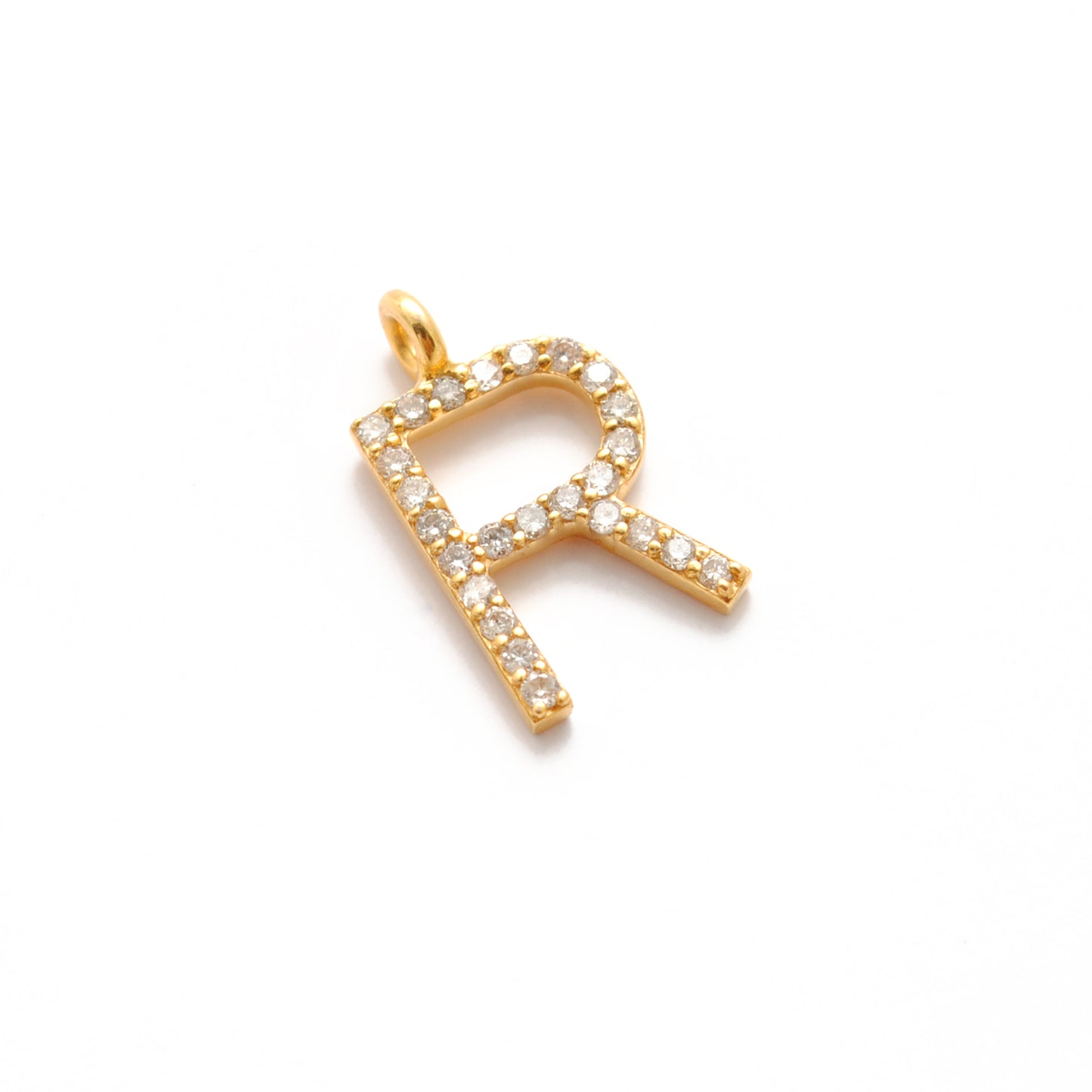 Natural Diamond Pavé R Initial Gold Charm – Close-Up Detail