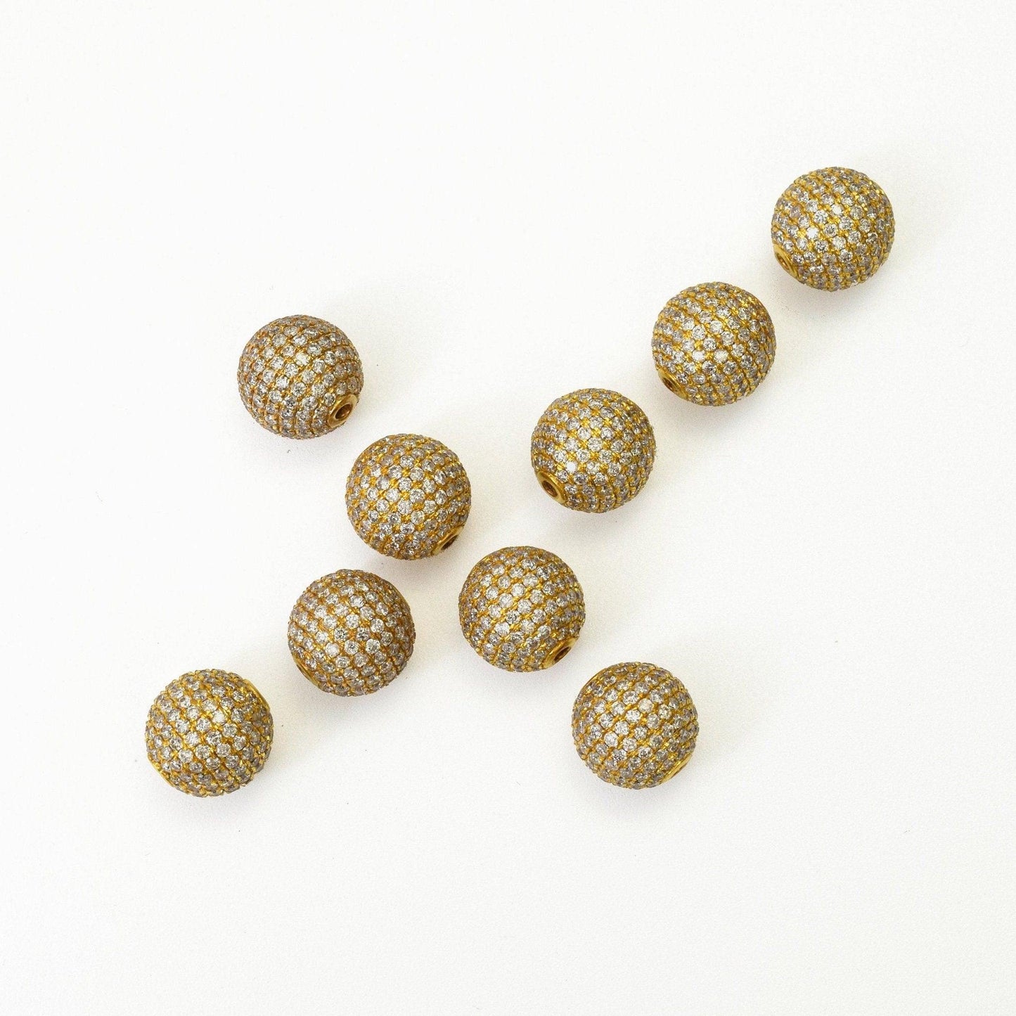 Natural Diamond Pavé Round Spacer Bead 8mm 14K Gold – Close-Up Detail