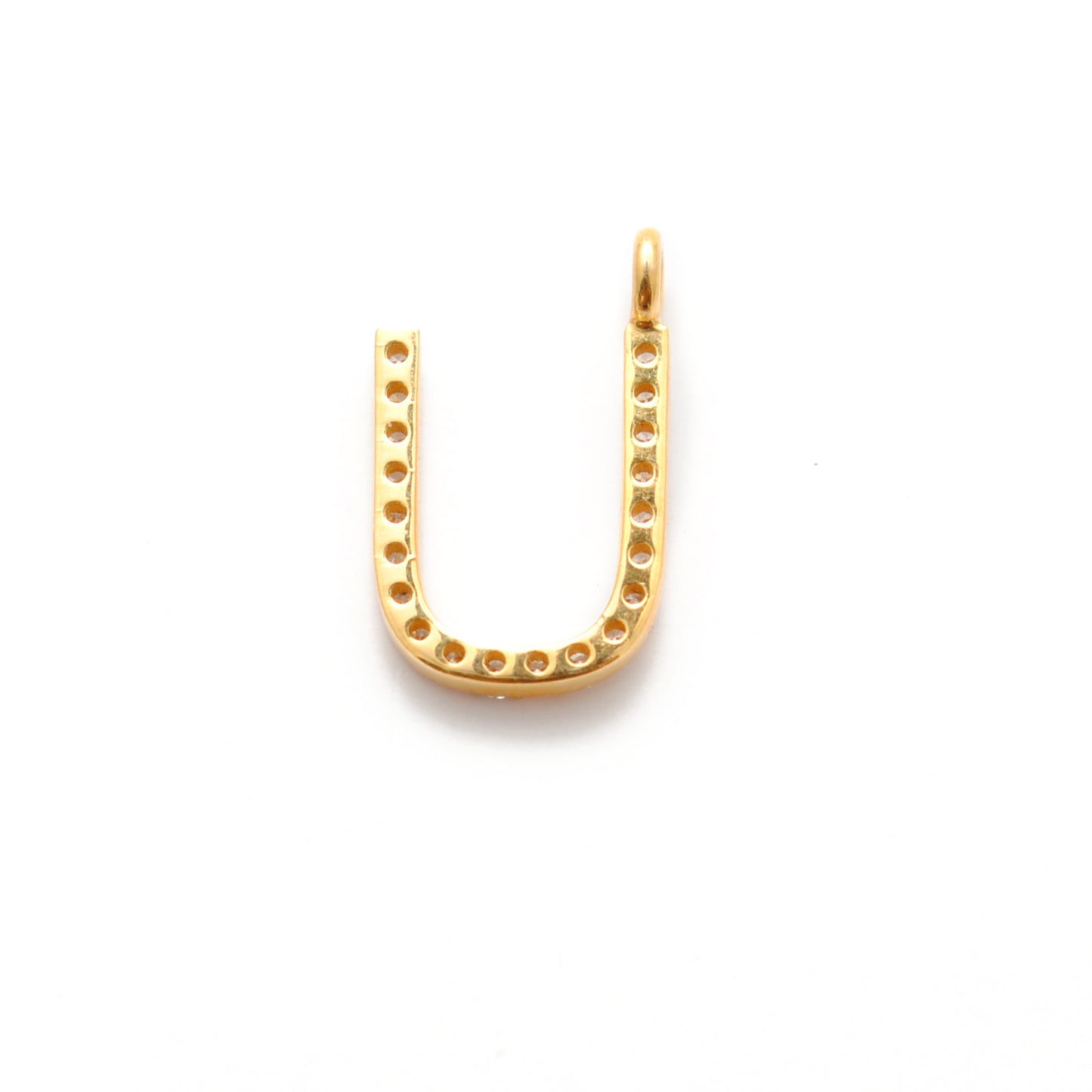 Natural Diamond Pavé U Initial Gold Charm – Close-Up Detail