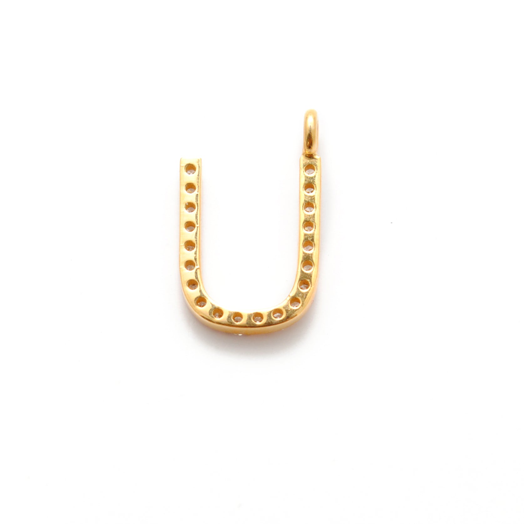 Natural Diamond Pavé U Initial Gold Charm – Close-Up Detail