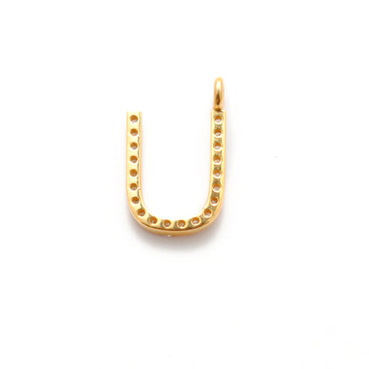 Natural Diamond Pavé U Initial Gold Charm – Close-Up Detail