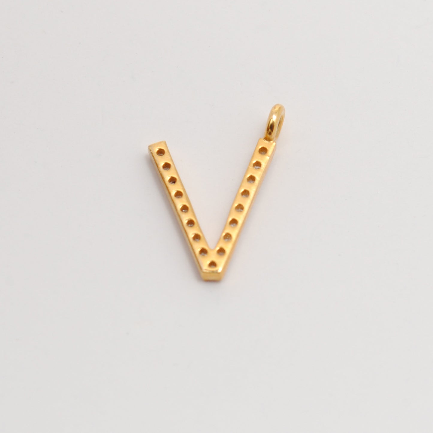 Natural Diamond Pavé V Initial Gold Charm – Close-Up Detail