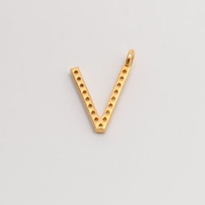 Natural Diamond Pavé V Initial Gold Charm – Close-Up Detail