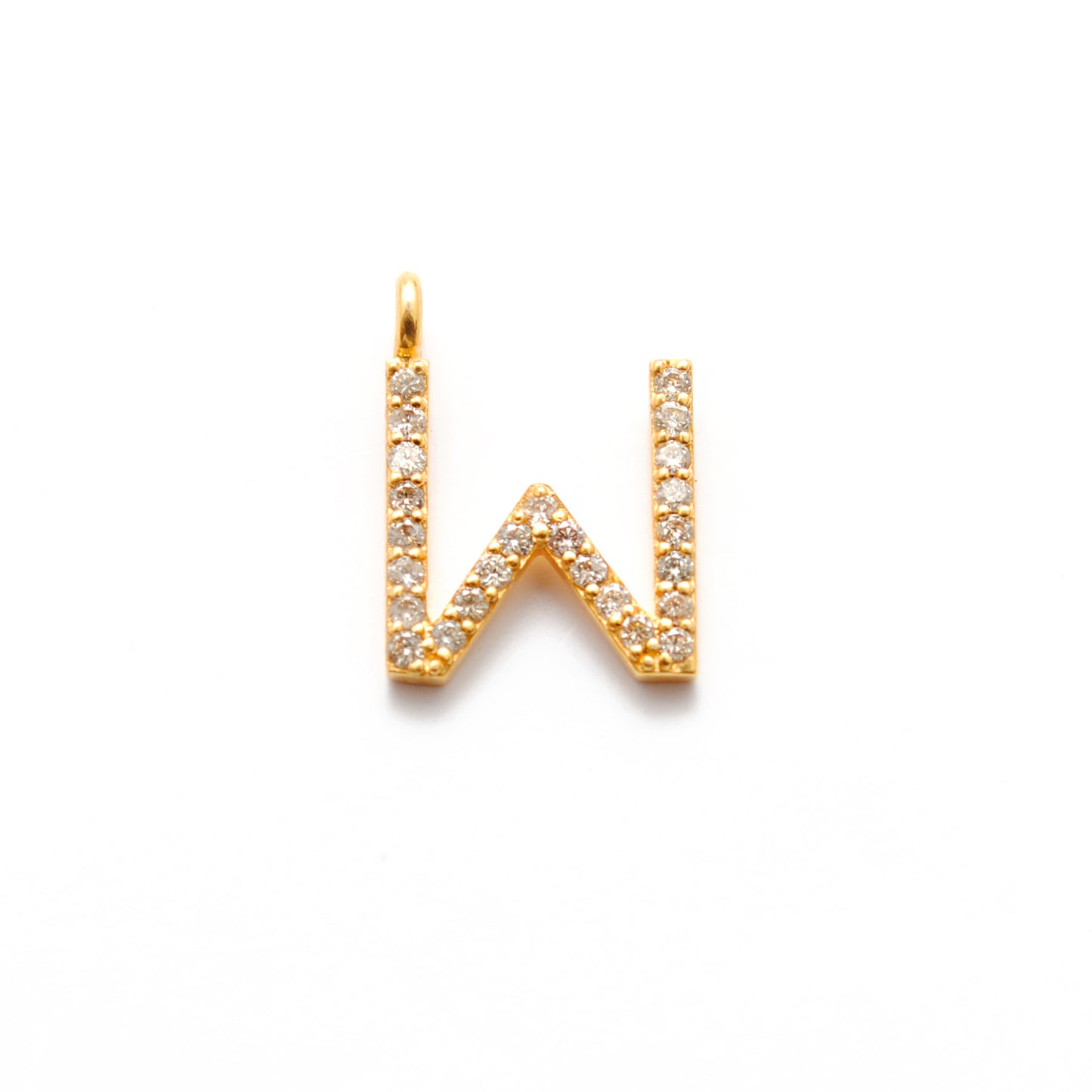 Natural Diamond Pavé W Initial Gold Charm – Close-Up Detail