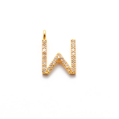 Natural Diamond Pavé W Initial Gold Charm – Close-Up Detail