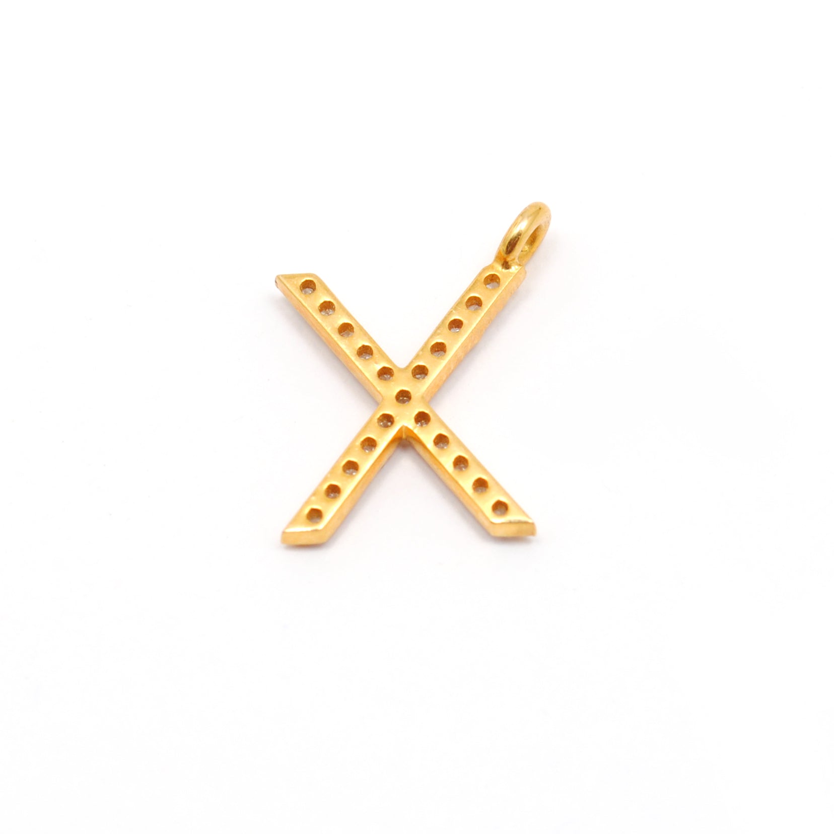 Natural Diamond Pavé X Initial Gold Charm – Close-Up Detail