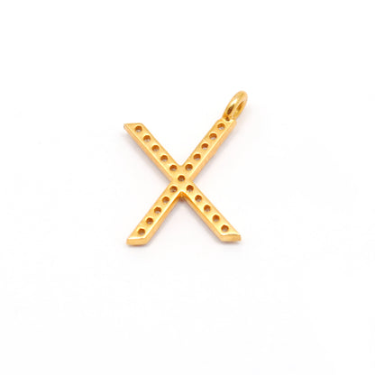 Natural Diamond Pavé X Initial Gold Charm – Close-Up Detail