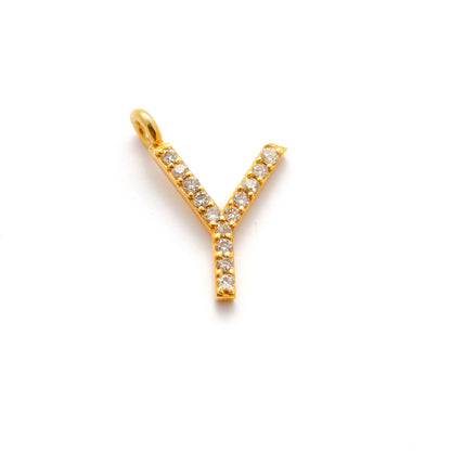 Natural Diamond Pavé Y Initial Gold Charm – Close-Up Detail
