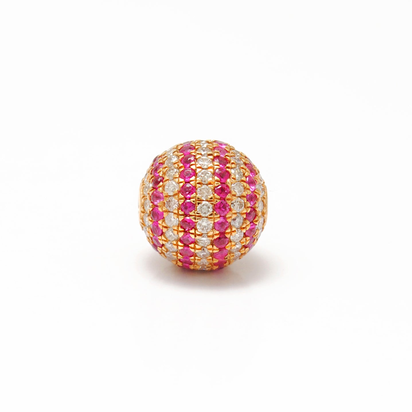 Natural Diamond Ruby Pavé 10mm Sphere 14K Gold – Close-Up Detail