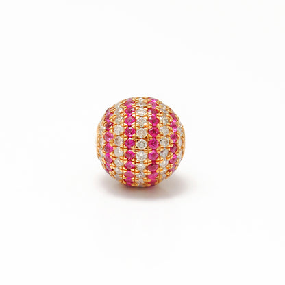 Natural Diamond Ruby Pavé 10mm Sphere 14K Gold – Close-Up Detail