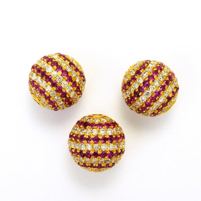 Natural Diamond Ruby Pavé 8mm Gold Ball Spacer – Close-Up Detail