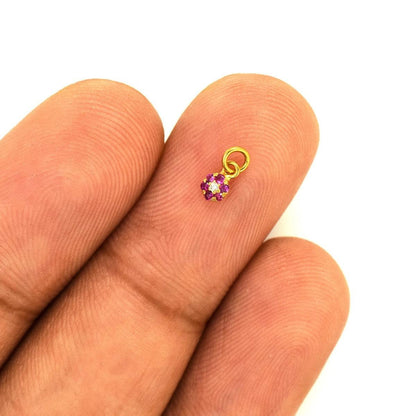 Natural Diamond Ruby Pavé Gold Charm – Close-Up Detail