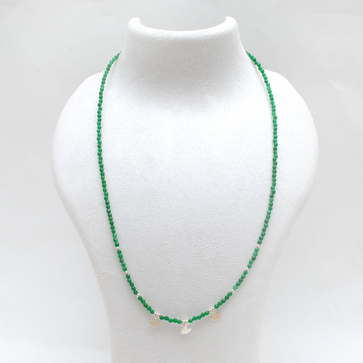 Natural Emerald Beaded Charm Necklace - Front View Handmade Gemstone