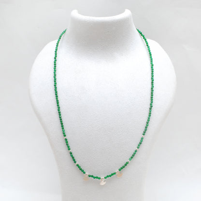 Natural Emerald Beaded Charm Necklace - Front View Handmade Gemstone