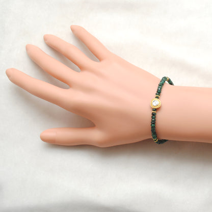 Natural Emerald Diamond Beaded Bracelet - Front View Handmade