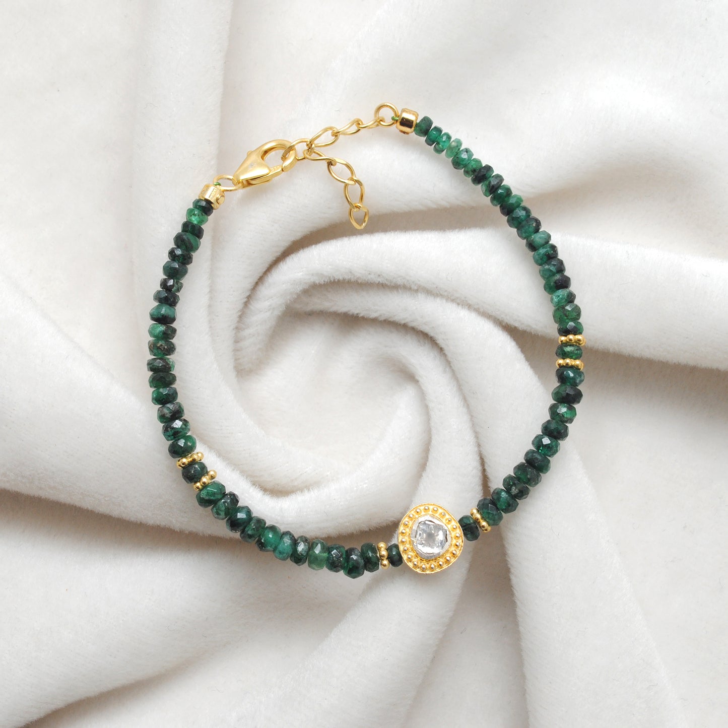 Natural Emerald Diamond Beaded Bracelet Gift - Styled Wrist View