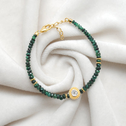 Natural Emerald Diamond Beaded Bracelet Gift - Styled Wrist View