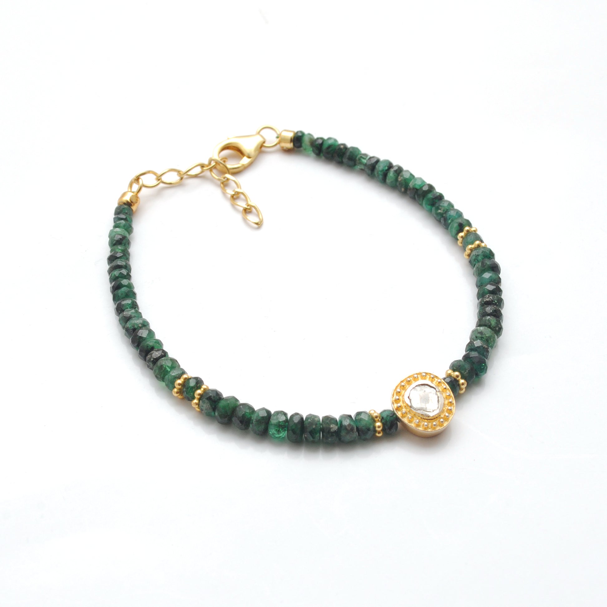 Natural Emerald Diamond Bracelet - Clasp and Extension Detail