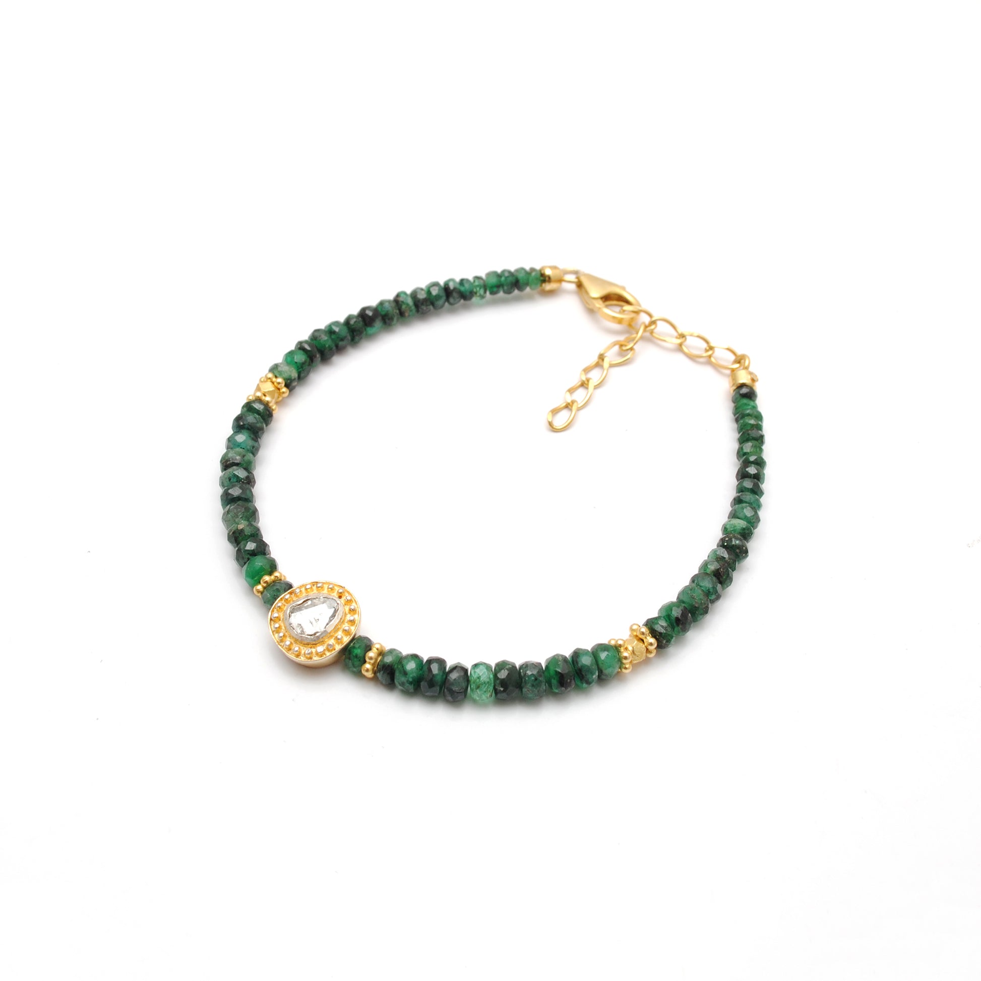 Natural Emerald Diamond Bracelet May Birthstone - Overhead View