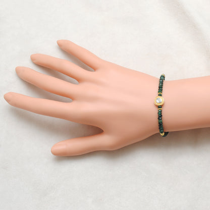 Natural Emerald Diamond Handmade Beaded Bracelet - Front View