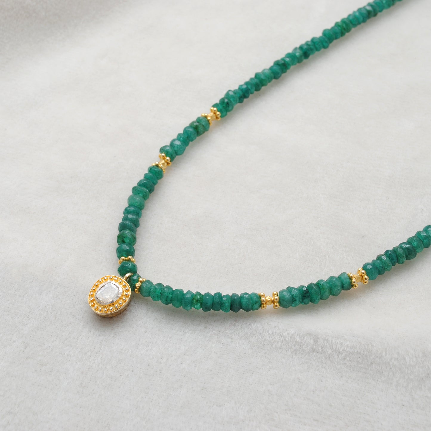 Natural Emerald Faceted Gold-Plated Necklace - Side Profile View