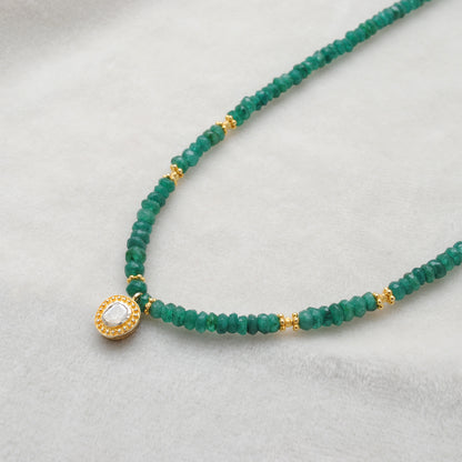 Natural Emerald Faceted Gold-Plated Necklace - Side Profile View