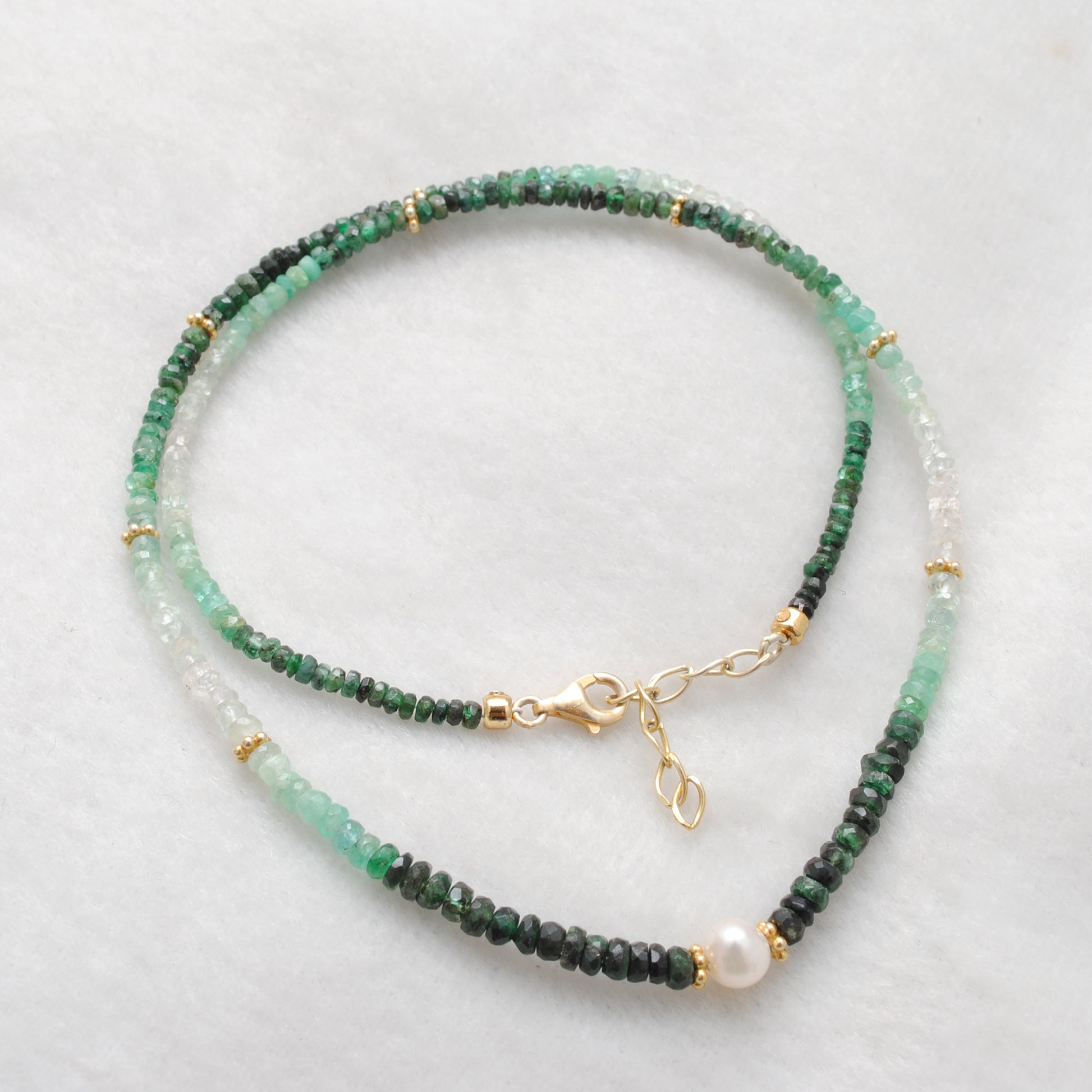 Natural Emerald Gemstone Necklace May Birthstone - Overhead View