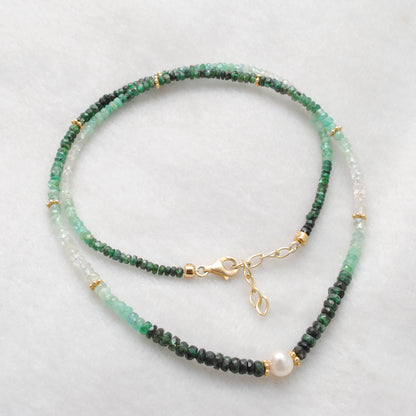 Natural Emerald Gemstone Necklace May Birthstone - Overhead View