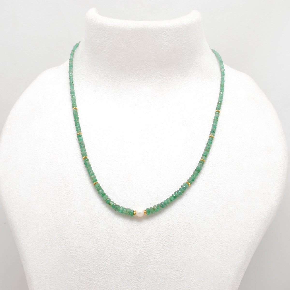 Natural Emerald Micro-Cut Faceted Beaded Necklace - Front View Handmade