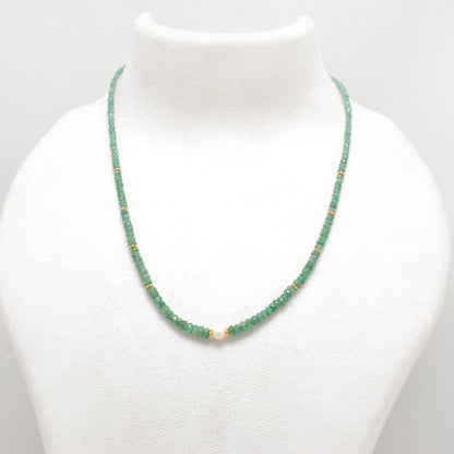 Natural Emerald Micro-Cut Faceted Beaded Necklace - Front View Handmade