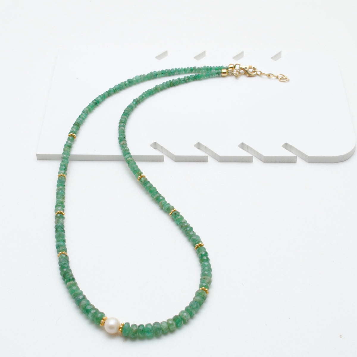Natural Emerald Micro-Cut Gemstone Necklace May Birthstone - Side View