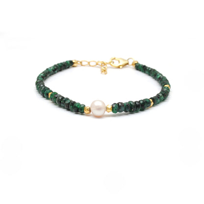 Natural Emerald Pearl Bracelet May Birthstone - Overhead View