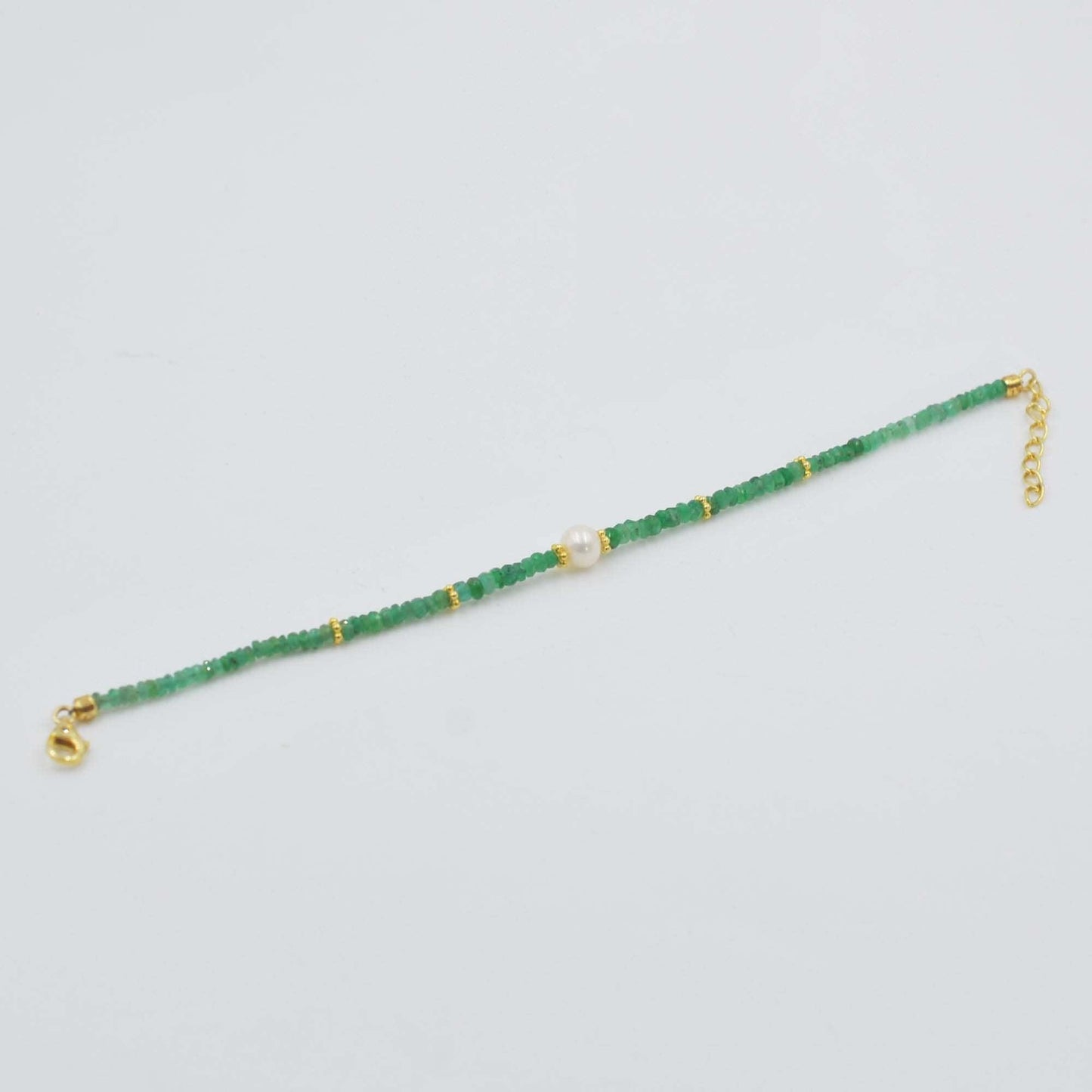 Natural Emerald Pearl Charm Bracelet May Birthstone Gift - Side View