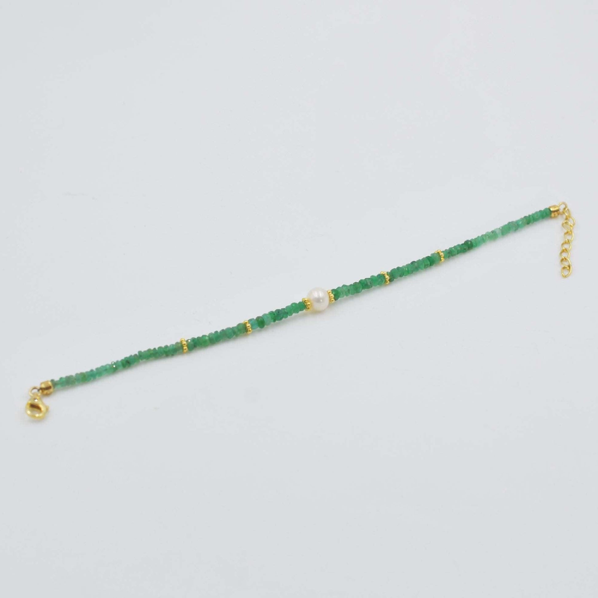 Natural Emerald Pearl Charm Bracelet May Birthstone Gift - Side View