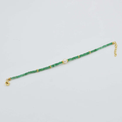 Natural Emerald Pearl Charm Bracelet May Birthstone Gift - Side View