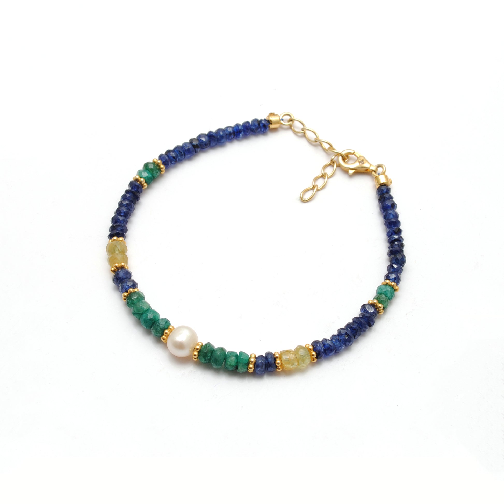 Natural Emerald Sapphire Pearl Bracelet Gift for Her - Clasp Detail
