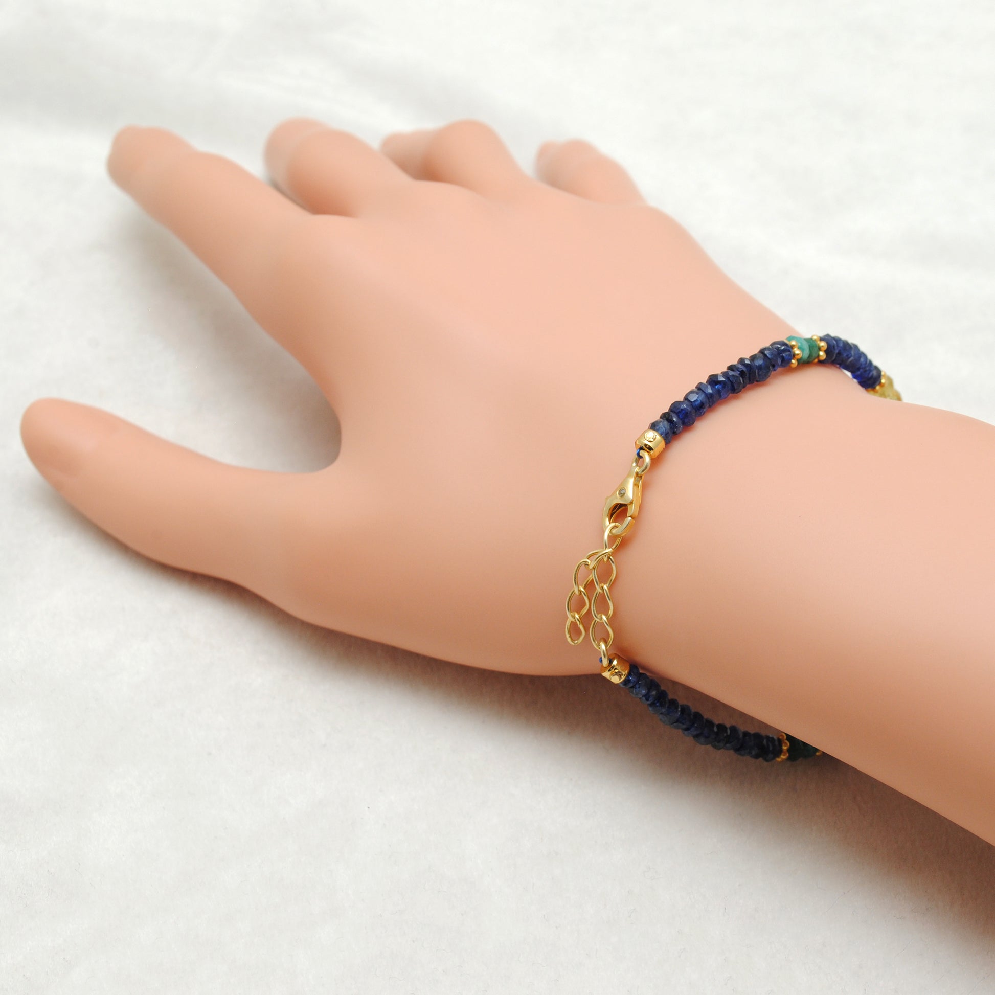 Natural Emerald Sapphire Pearl Bracelet - Overhead View Jaipur