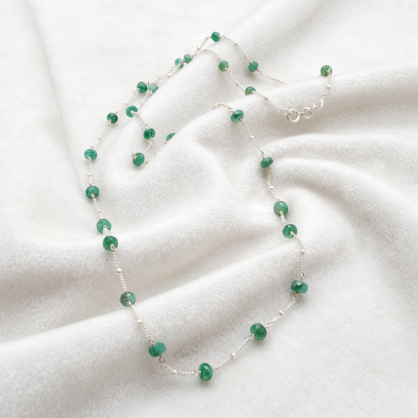 Natural Emerald Tiny Bead Choker - Collarbone Styled View