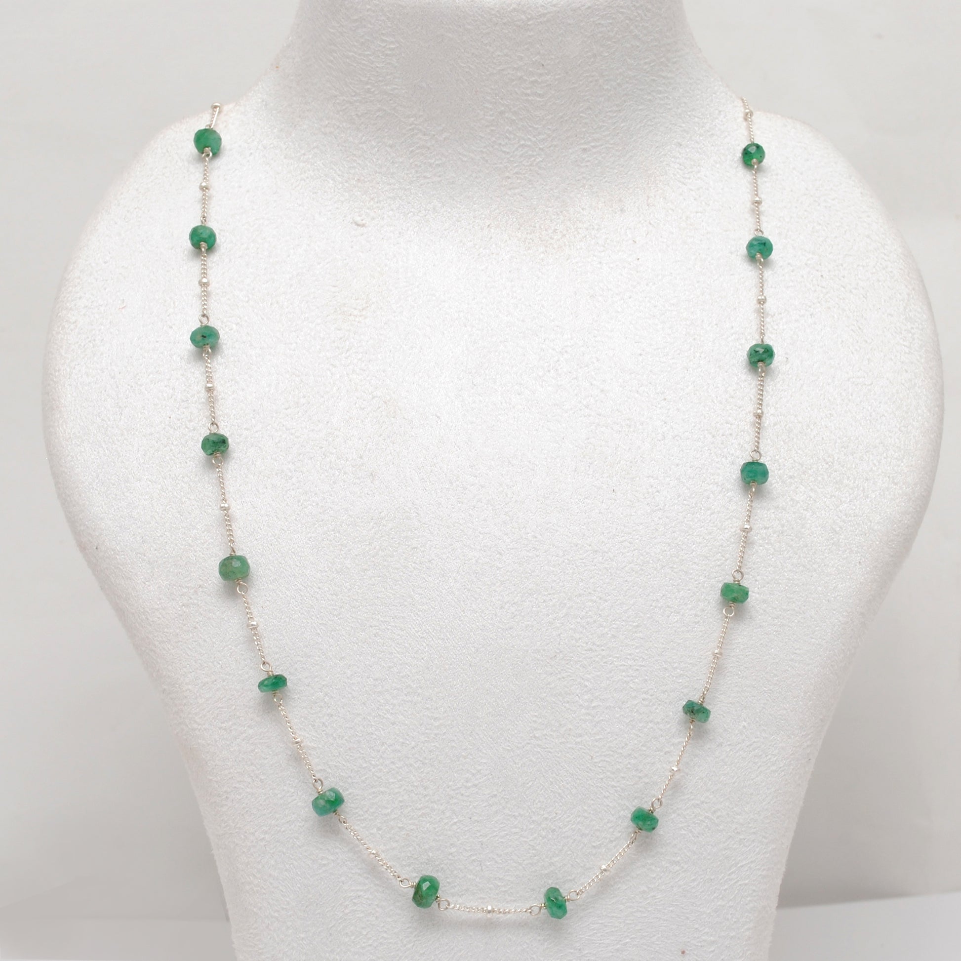 Natural Emerald Tiny Beaded Choker Necklace - Front View Handmade