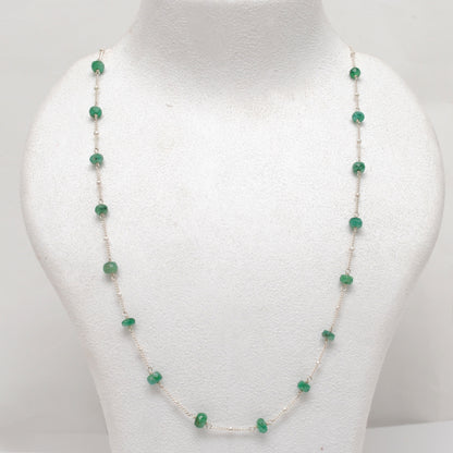 Natural Emerald Tiny Beaded Choker Necklace - Front View Handmade
