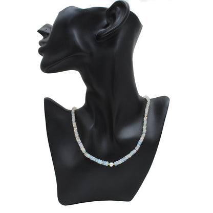 Natural Ethiopian Opal Freshwater Pearl Beaded Necklace - Styled on Bust Front View