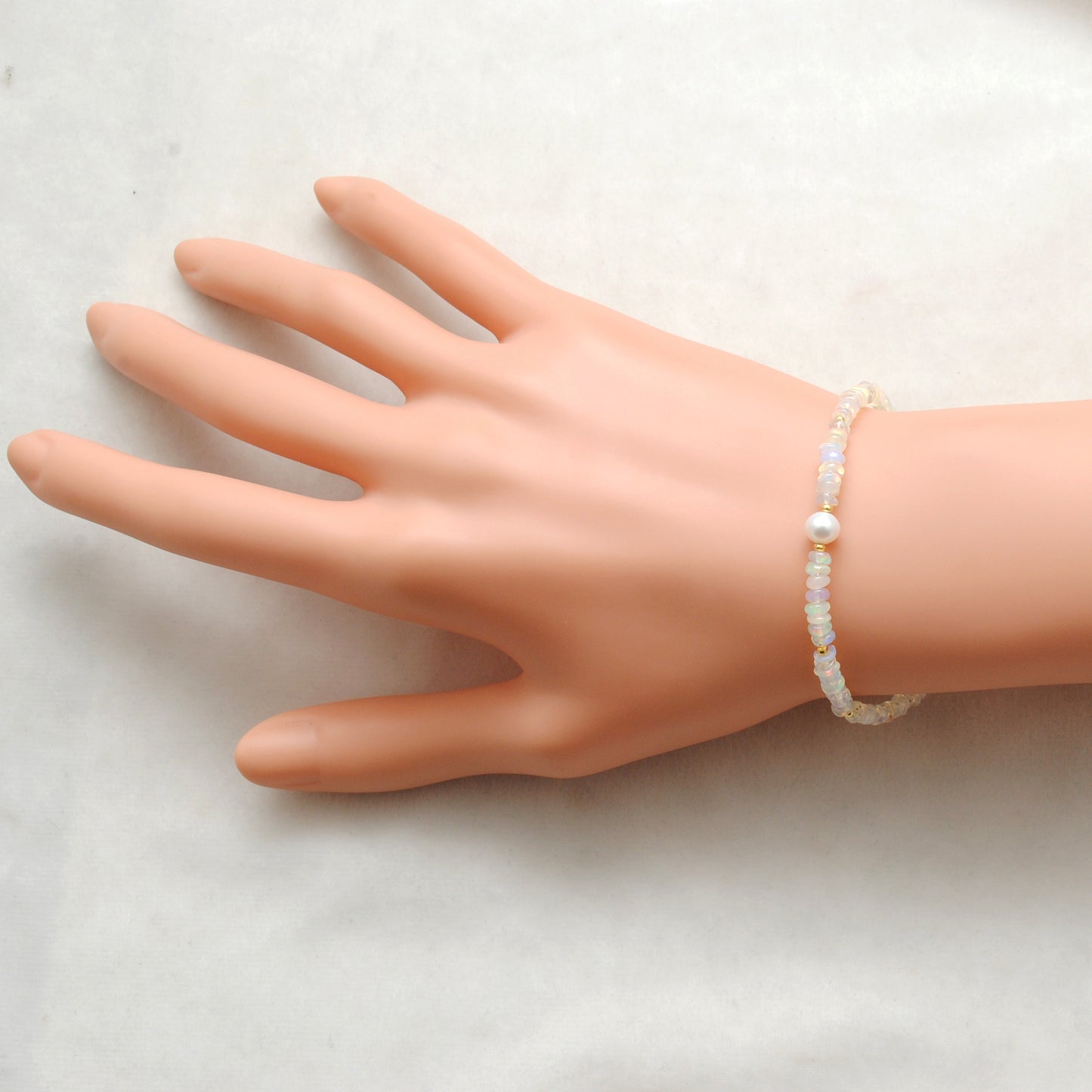 Natural Ethiopian Opal Pearl Beaded Bracelet 8 Inch - Front View